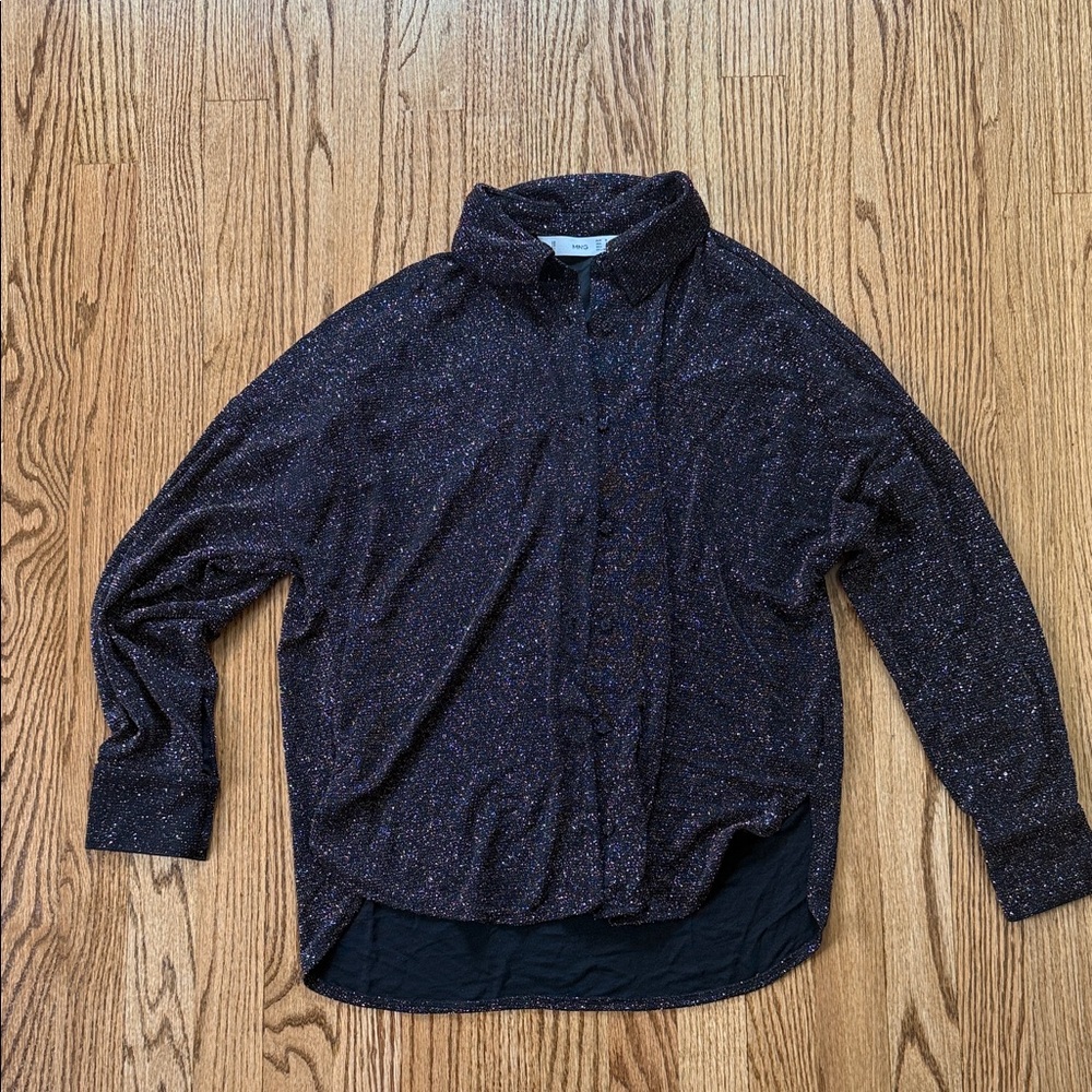 Mango Glittery Black Collared Shirt